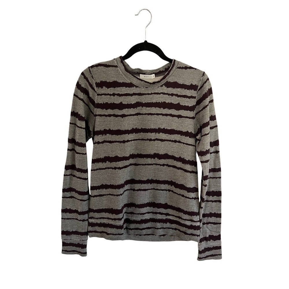 ALC Conlo Striped Sweatshirt Sweater Pullover Crew Neck Gray Purple Size Small